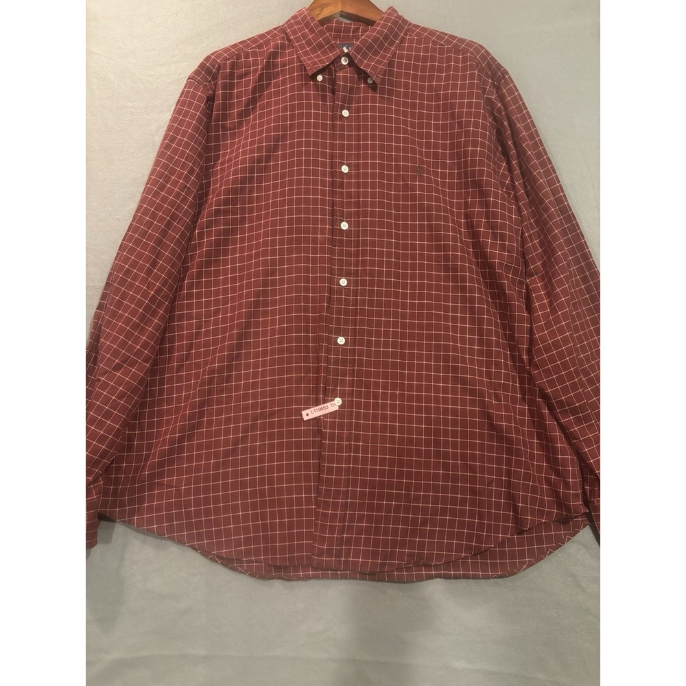 Polo Ralph Lauren Shirt Men's XXL Oxford Dark Red Plaid Button Down Vintage 2XL